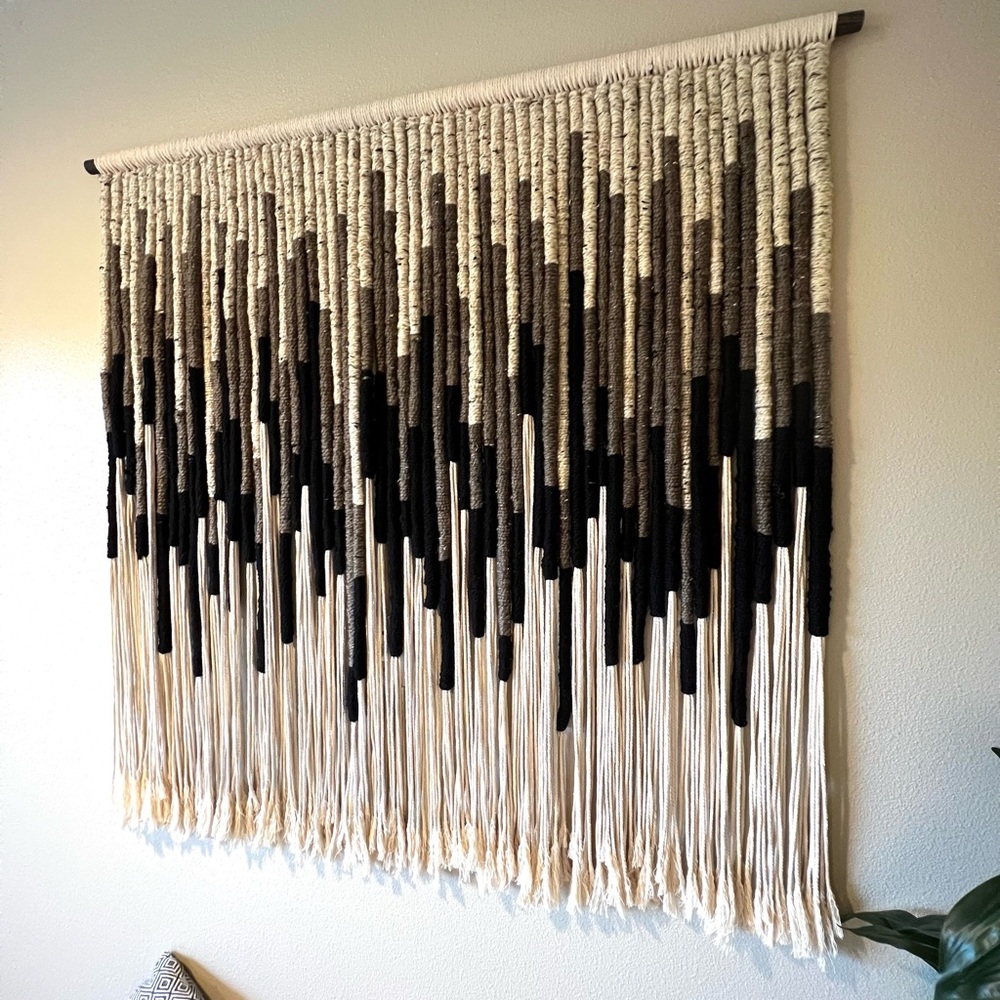 KAI  | 48"W x 46"L neutral palette yarn wrapped cotton rope wall hanging